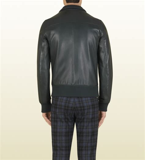 Gucci dark green plonge leather bomber 